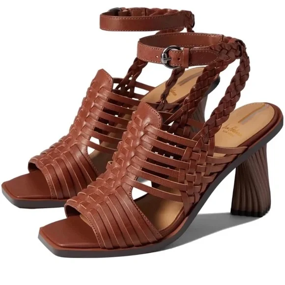 Sam Edelman Anthropologie Holland Brown Woven Ankle Strap Heels Sandals Boho 8.5 - Picture 1 of 12